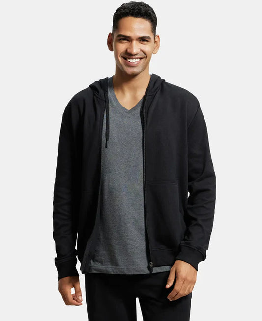 #AM61 Super Combed Cotton Rich Pique Hoodie Jacket with Ribbed Cuffs