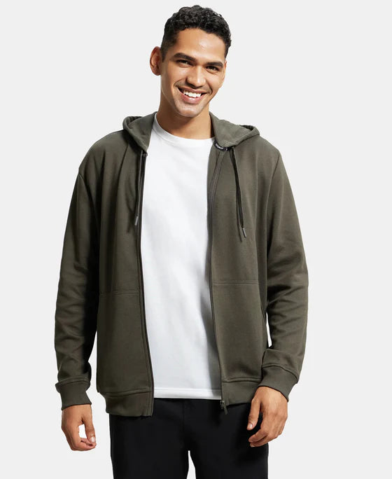 #AM61 Super Combed Cotton Rich Pique Hoodie Jacket with Ribbed Cuffs