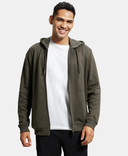 #AM61 Super Combed Cotton Rich Pique Hoodie Jacket with Ribbed Cuffs