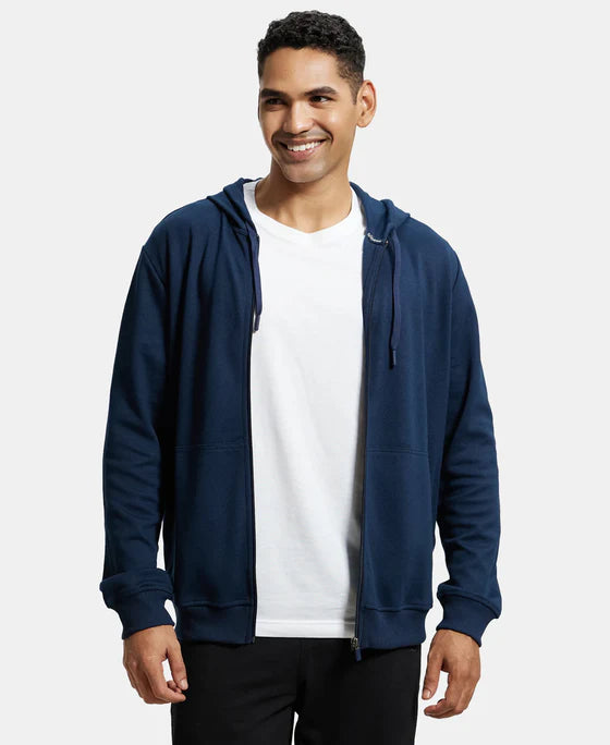 #AM61 Super Combed Cotton Rich Pique Hoodie Jacket with Ribbed Cuffs