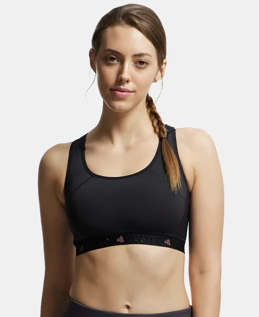 #AP20 Wirefree Padded Tactel Nylon Elastane Stretch Full Coverage Racerback Styling Sports Bra with StayFresh and StayDry Treatment