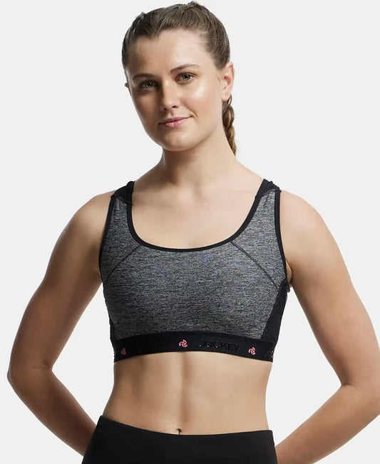 #AP20 Wirefree Padded Tactel Nylon Elastane Stretch Full Coverage Racerback Styling Sports Bra with StayFresh and StayDry Treatment