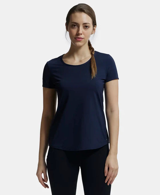 #AP27 Tactel Microfiber Elastane Stretch Relaxed Fit Solid Curved Hem Styled Short Sleeve T-Shirt