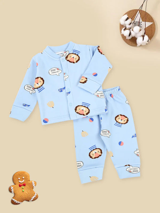 Mee Mee Blue Cotton Nightsuit – Adorable Printed Full-Sleeve Sleepwear Set
