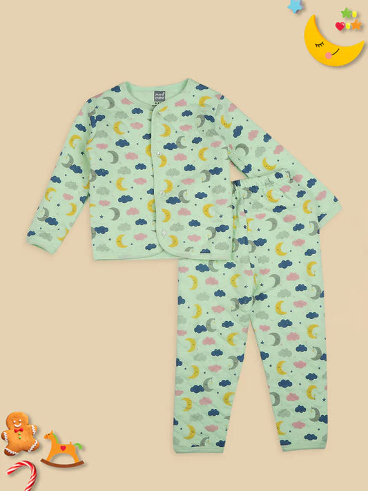 MeeMee Boys Light Green Printed Night suit