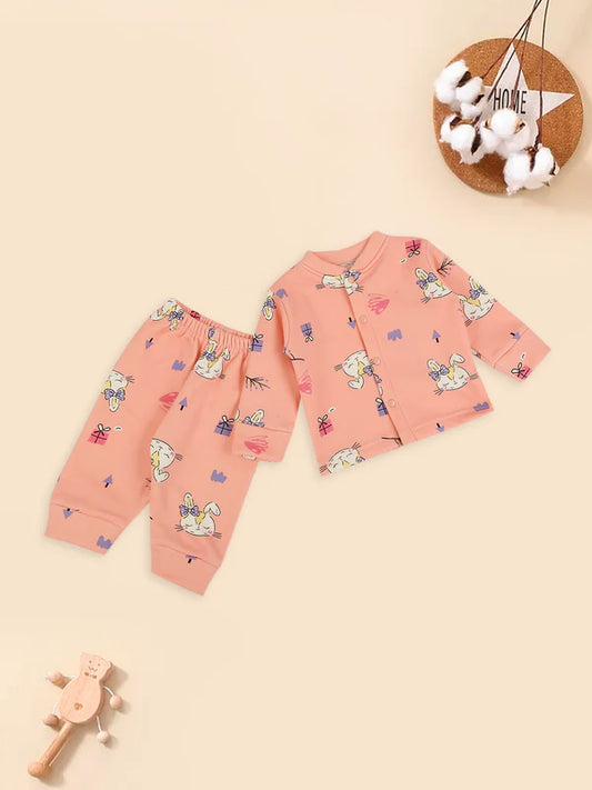 Mee Mee Pink Cotton Nightsuit – Bunny Print Soft Sleepwear Set