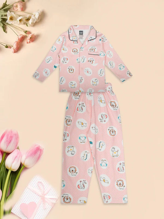 Mee Mee Coral Cotton Night Suit – Adorable Printed Full-Sleeve Shirt & Pant Sleepwear Set