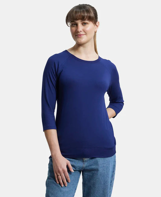 #AW14 Super Combed Cotton Viscose Elastane Stretch Regular Fit Solid Round Neck Three Quarter Sleeve T-Shirt