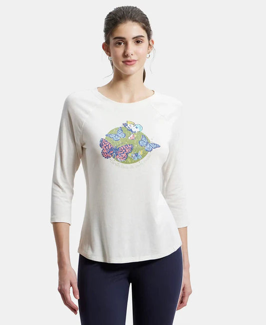 #AW46 Micro Modal Cotton Relaxed Fit Graphic Printed Round Neck Three Quarter Sleeve T-Shirt