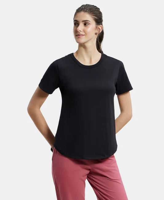 #AW88 Super Combed Cotton Rich Relaxed Fit Solid Curved Hem Styled Half Sleeve T-Shirt