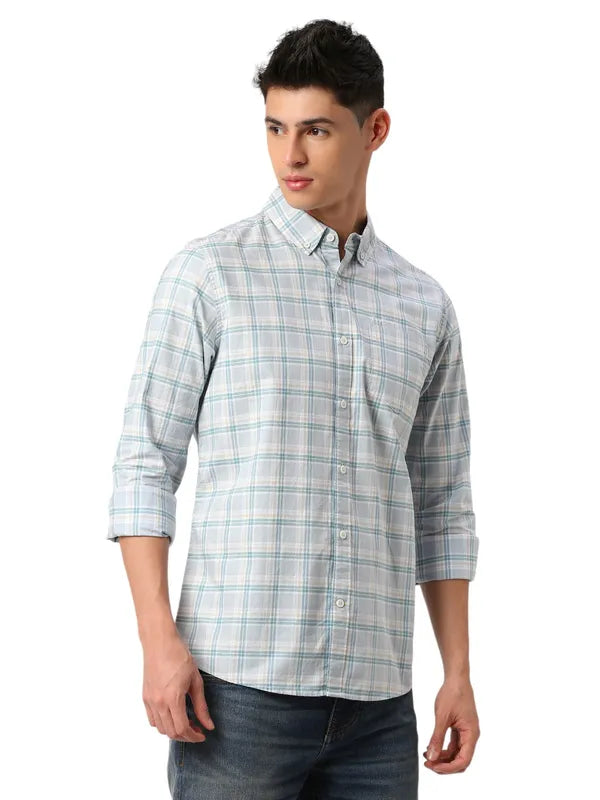 Being Human Clothing Men Slim Fit Shirts-Lt.Grey/Green #BHMLS24036
