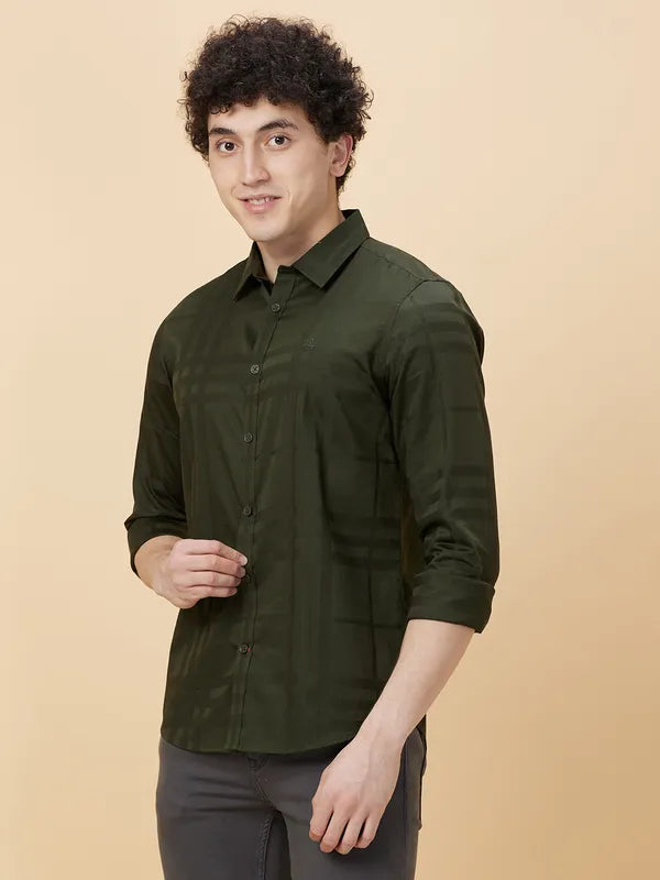 Being Human Clothing Men Slim Fit Shirts-Olive #BHMLS24108