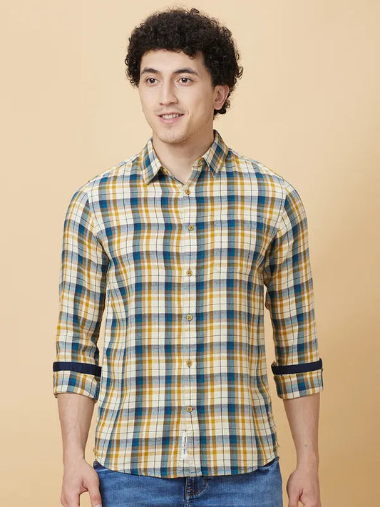 Being Human Clothing Mens-Top Shirts Beige Mustard #BHMLS24588