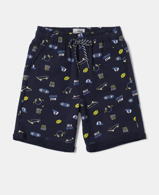 # CB03 Boy's Super Combed Cotton French Terry Printed Shorts with Turn Up Hem Styling
