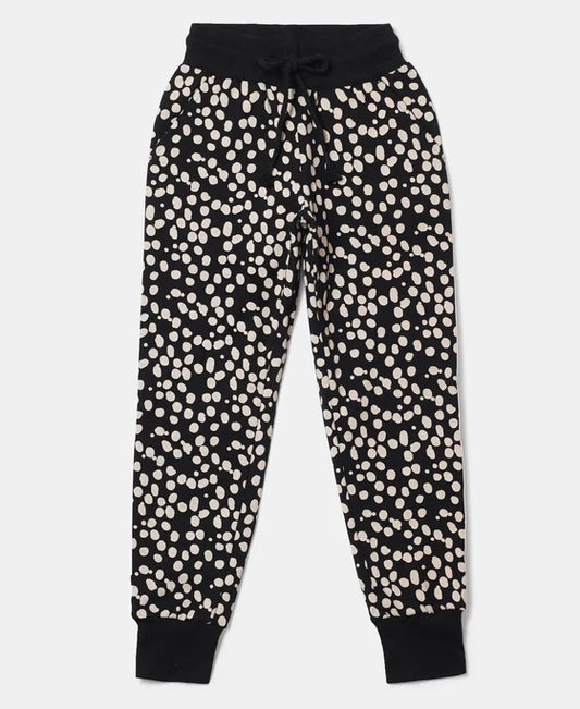 #CG08 Girl's Super Combed Cotton Elastane Stretch French Terry Printed Slim Fit Joggers