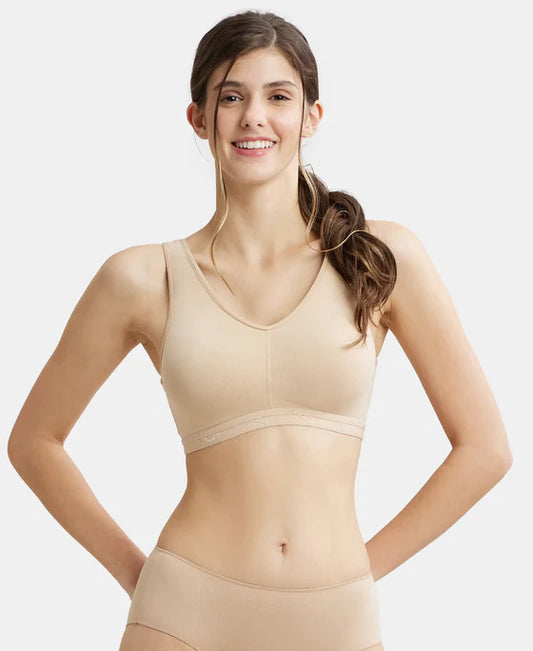 #ES04 Wirefree Padded Super Combed Cotton Elastane Stretch Full Coverage Lounge and Sleep Bra with Removable Pads