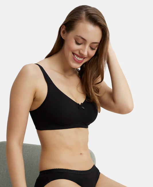 #FE41 Wirefree Non Padded Plus Size Super Combed Cotton Elastane Stretch Full Coverage Everyday Bra with Concealed Shaper Panel