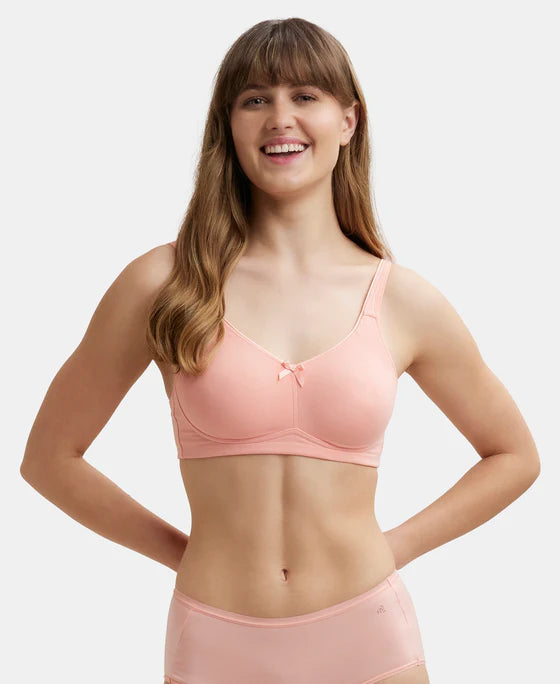 #FE41 Wirefree Non Padded Plus Size Super Combed Cotton Elastane Stretch Full Coverage Everyday Bra with Concealed Shaper Panel