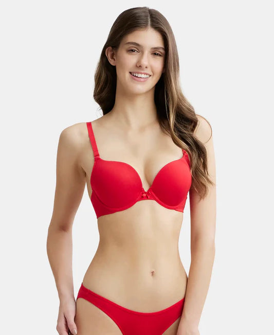 # FE53 Wired Padded Super Combed Cotton Elastane Stretch Medium Coverage Pushup Bra with Plunge Neck