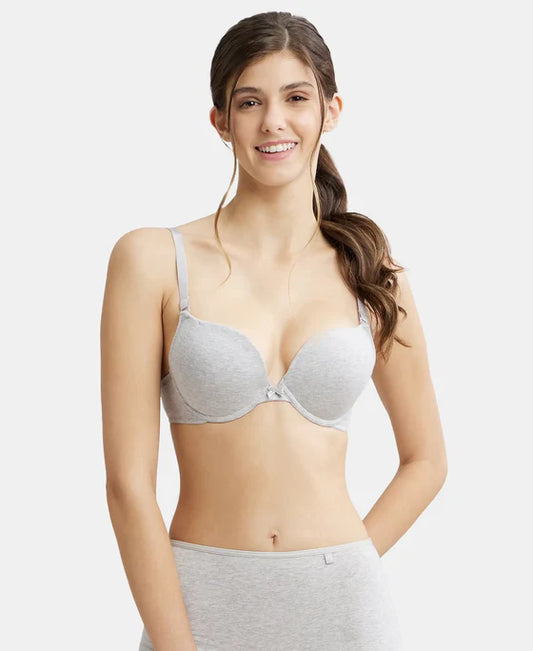 # FE53 Wired Padded Super Combed Cotton Elastane Stretch Medium Coverage Pushup Bra with Plunge Neck