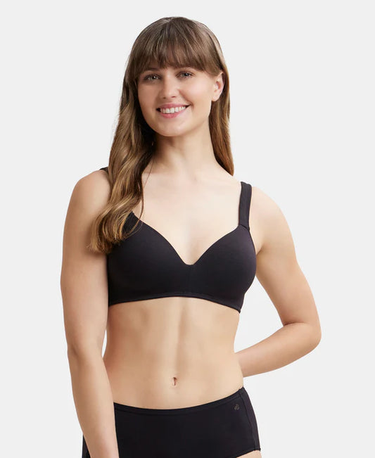 # FE57 Wirefree Padded Super Combed Cotton Elastane Stretch Full Coverage Lounge Bra with Broad Cushioned Fabric Strap