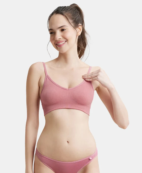 # FE74 Wirefree Seamfree Non Padded Micro Touch Nylon Elastane Stretch Full Coverage Bra with Optional Cross Back Styling