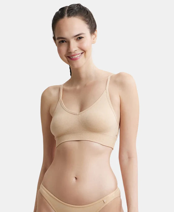 # FE74 Wirefree Seamfree Non Padded Micro Touch Nylon Elastane Stretch Full Coverage Bra with Optional Cross Back Styling