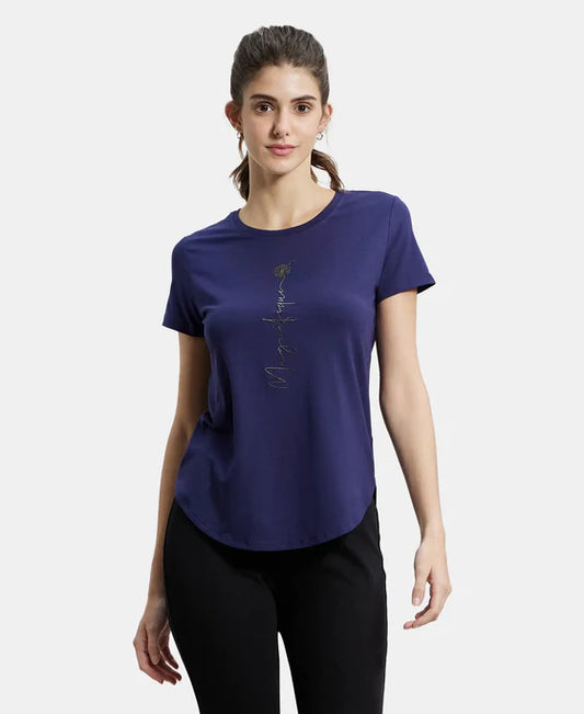 #IW31 Micro Modal Fiber Elastane Stretch Relaxed Fit Graphic Print Round Neck Half Sleeve T-Shirt With Curved Hem Styling