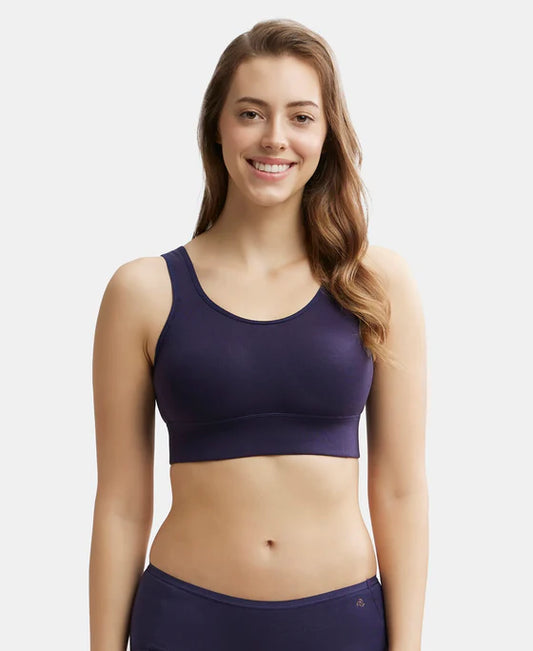 #JW12 Wirefree Padded Tencel Lyocell Elastane Stretch Full Coverage Lounge Bra with Stay Fresh Properties and Removable Pads