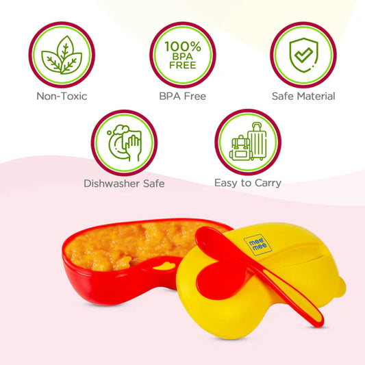 MEE MEE Vibrant Lunch Box: Red & Yellow with Utensils - Ideal for Tasty Lunch Adventures!