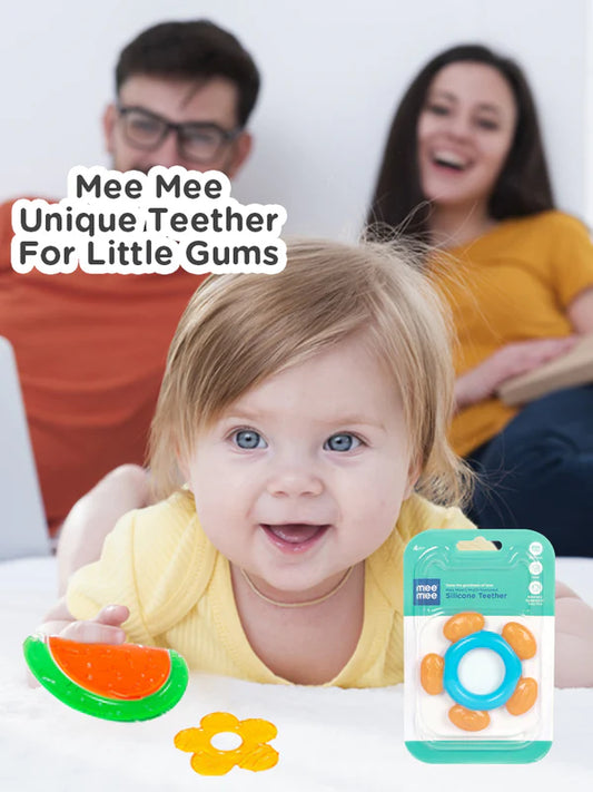 Silicon Baby Teether for Teething Gums, Teething Toy with Muti-Textured for Infants and Babies, Flower Design (Single Pack, Blue & Orange)