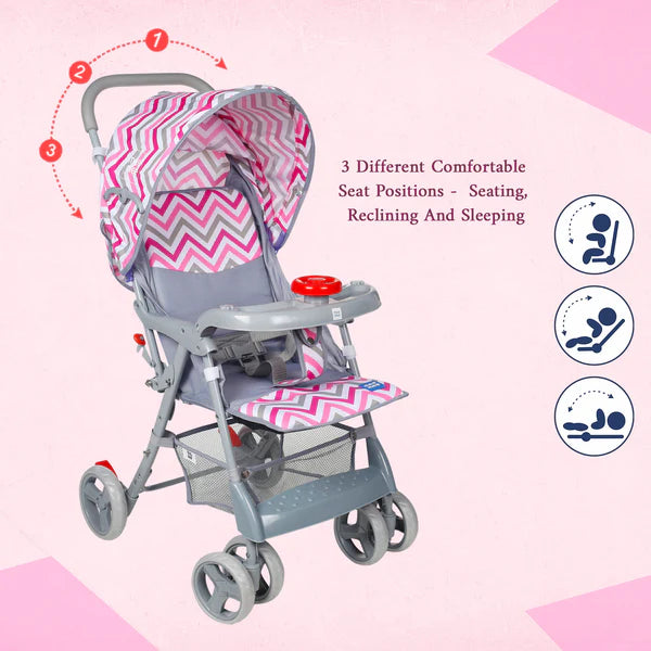 Compact Folding Baby Pram with Multiple Seating Position (Pink)