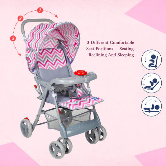 Compact Folding Baby Pram with Multiple Seating Position (Pink)