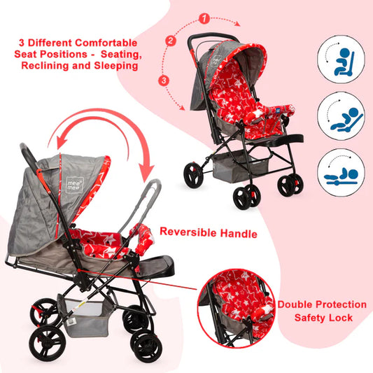 Comfortable Pram with 3 Seating Position(Red)