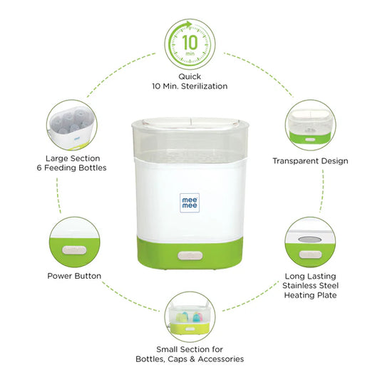 Advanced 3 in 1 Steam Sterilizer, Bottle and Food Warmer (Green) (6 Bottle, Steam Setrilizer & Food Warmer)