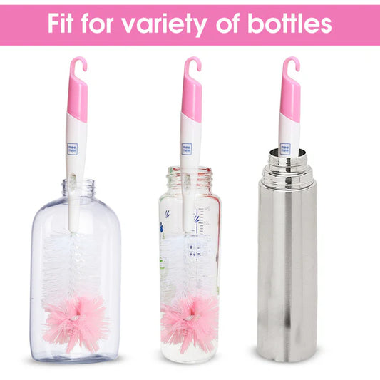 Mee Mee 360° Movable Silicone Bristle Baby Feeding Bottle Cleaning Brush & Nipple Cleaner Combo | Ergonomic Handle | BPA Free Easy to Clean Bottle Corners for Narrow Neck & Wide Neck (Pink)