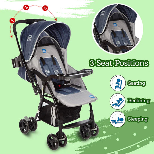 Easy to Push Stylish Baby Pram with Quick One-Hand Folding | Feeding tray with Bottle Holder