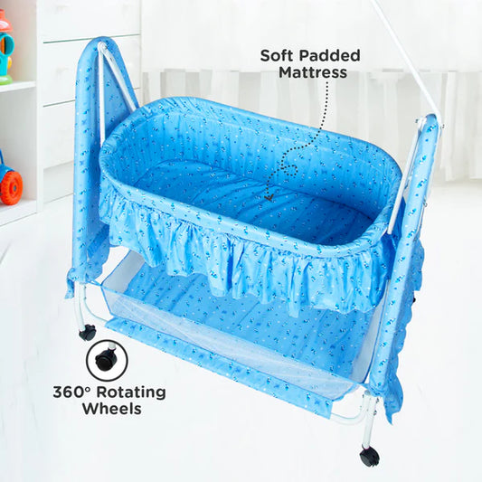 Spacious Swinging Baby Cradle with Mosquito Net (Blue)