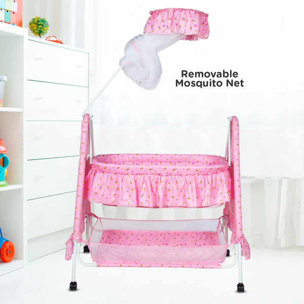 Spacious Swinging Baby Cradle with Mosquito Net (Pink)