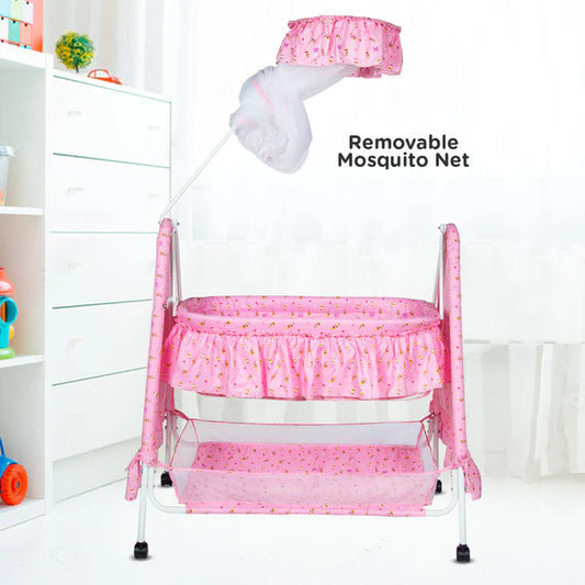 Spacious Swinging Baby Cradle with Mosquito Net (Pink)