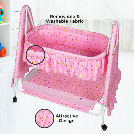 Spacious Swinging Baby Cradle with Mosquito Net (Pink)
