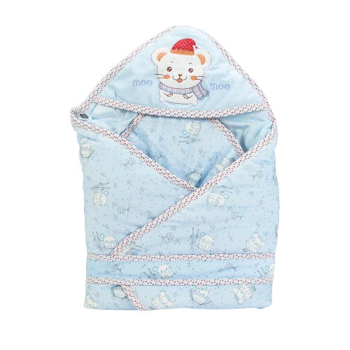 Baby Warm and Soft Swaddle Wrapper Hooded with Hood Double Layer for Newborn Babies (Blue)