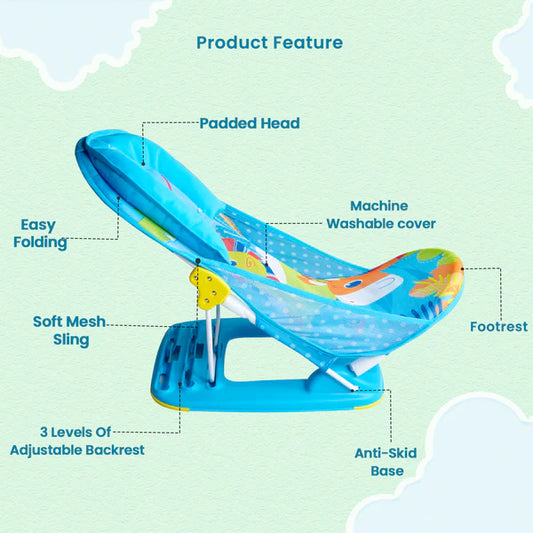 New Born Spacious Baby Bather Bath Chair, 3 Position Adjustable Chair, Foldable