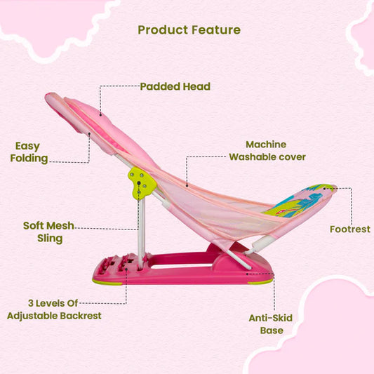 Newborn Baby Bather Bath Chair |2 Position Adjustable Chair |Washable Soft Mesh Seat - Pink