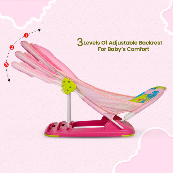 Newborn Baby Bather Bath Chair |2 Position Adjustable Chair |Washable Soft Mesh Seat - Pink