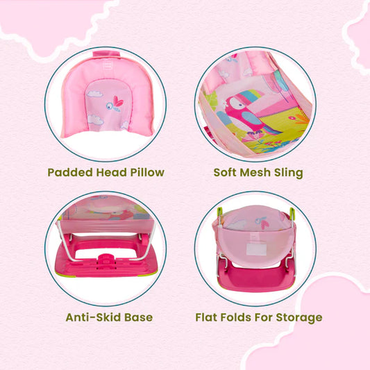 Newborn Baby Bather Bath Chair |2 Position Adjustable Chair |Washable Soft Mesh Seat - Pink