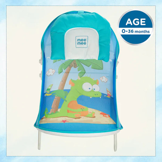 Mee Mee Baby Bath Seat for Newborns and Infants 0-12 Months | Foldable | 3 Position Adjustable chair | New Born Baby Bath Chair | Anti Skid Base | Washable Soft Mesh Seat (Blue)