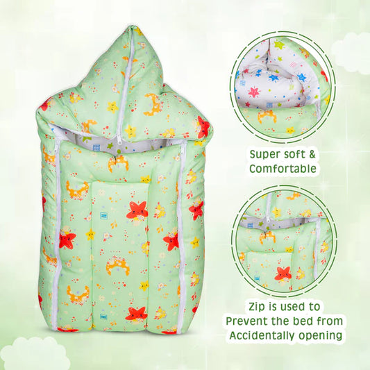 3 in 1 Baby Carry Nest with Sleeping Bag and Mattress for Newborn (Green) ( Star Print)