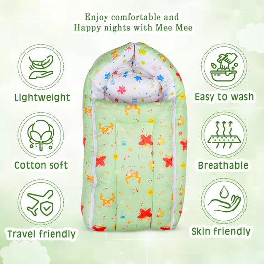 3 in 1 Baby Carry Nest with Sleeping Bag and Mattress for Newborn (Green) ( Star Print)