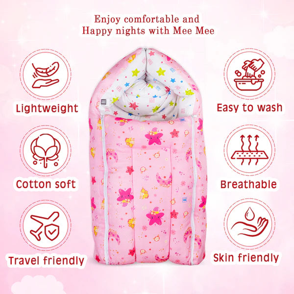 3 in 1 Baby Carry Nest with Sleeping Bag and Mattress for Newborn Babies (Pink)